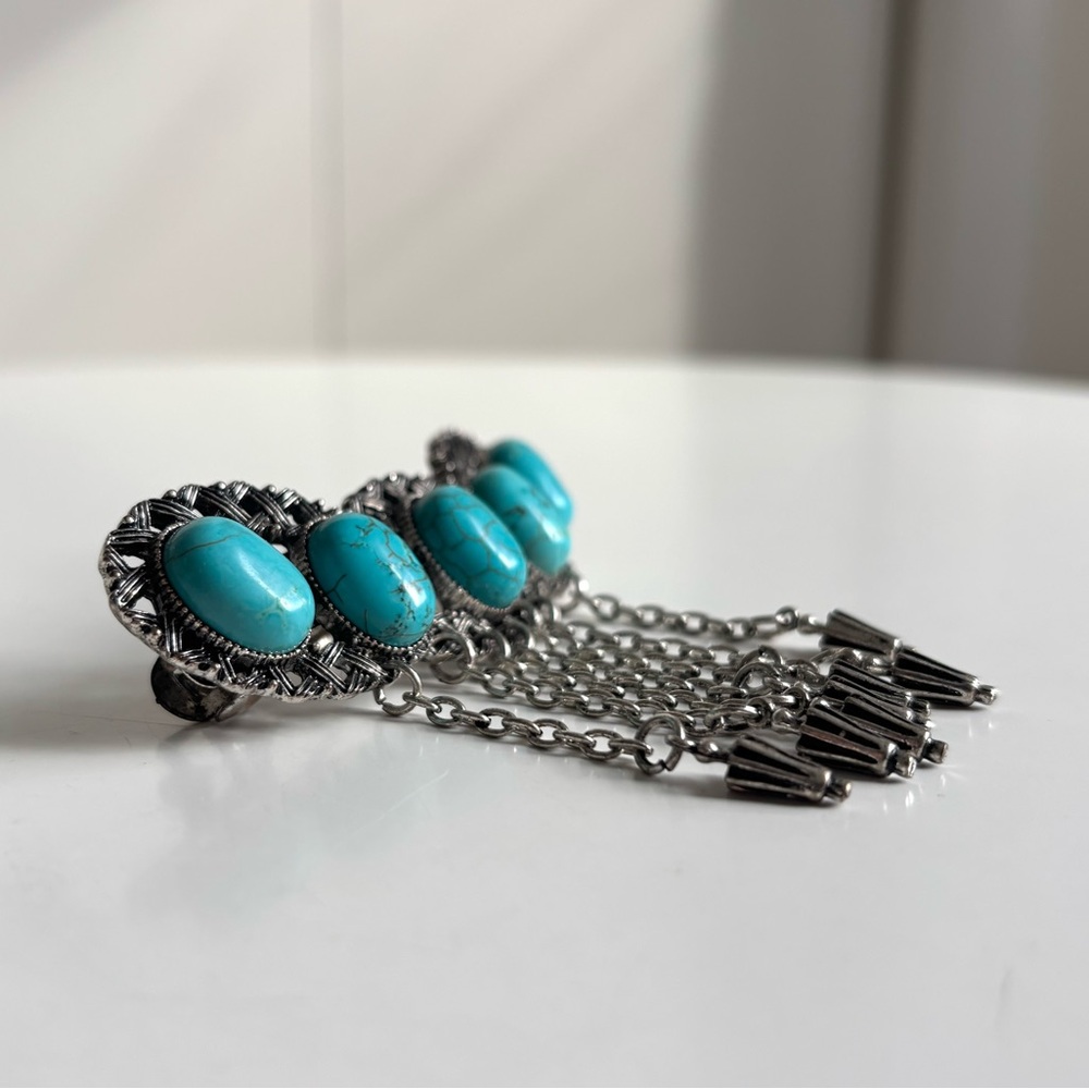 Free People Faux Turquoise Dangle Chain Barrette Hair Clip - Picture 3 of 8